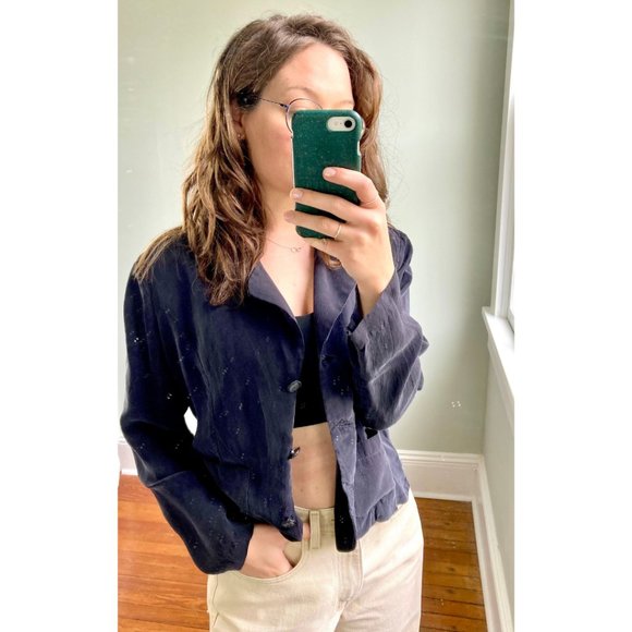 Vintage 90s Crop Top Button Down Black Long Sleeve Top S - Picture 8 of 8